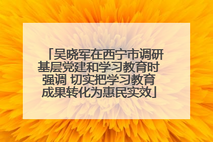 吴晓军在西宁市调研基层党建和学习教育时强调 切实把学习教育成果转化为惠民实效