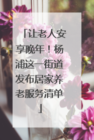 让老人安享晚年！杨浦这一街道发布居家养老服务清单