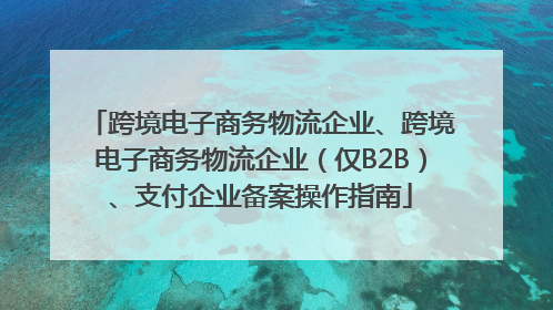 跨境电子商务物流企业、跨境电子商务物流企业（仅B2B）、支付企业备案操作指南