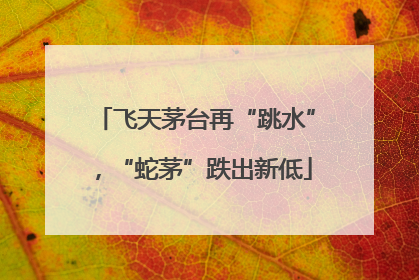 飞天茅台再“跳水”，“蛇茅”跌出新低