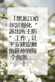黑龙江哈尔滨强化“派出所主防”工作，让平安建设触角延伸到每个角落……