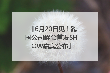6月20日见！跨国公司峰会首发SHOW嘉宾公布